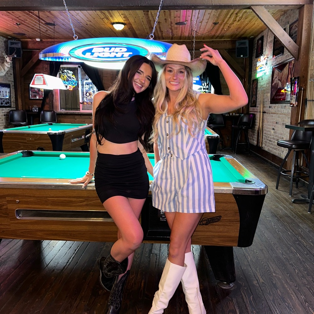 Blue and white striped vest and shorts
